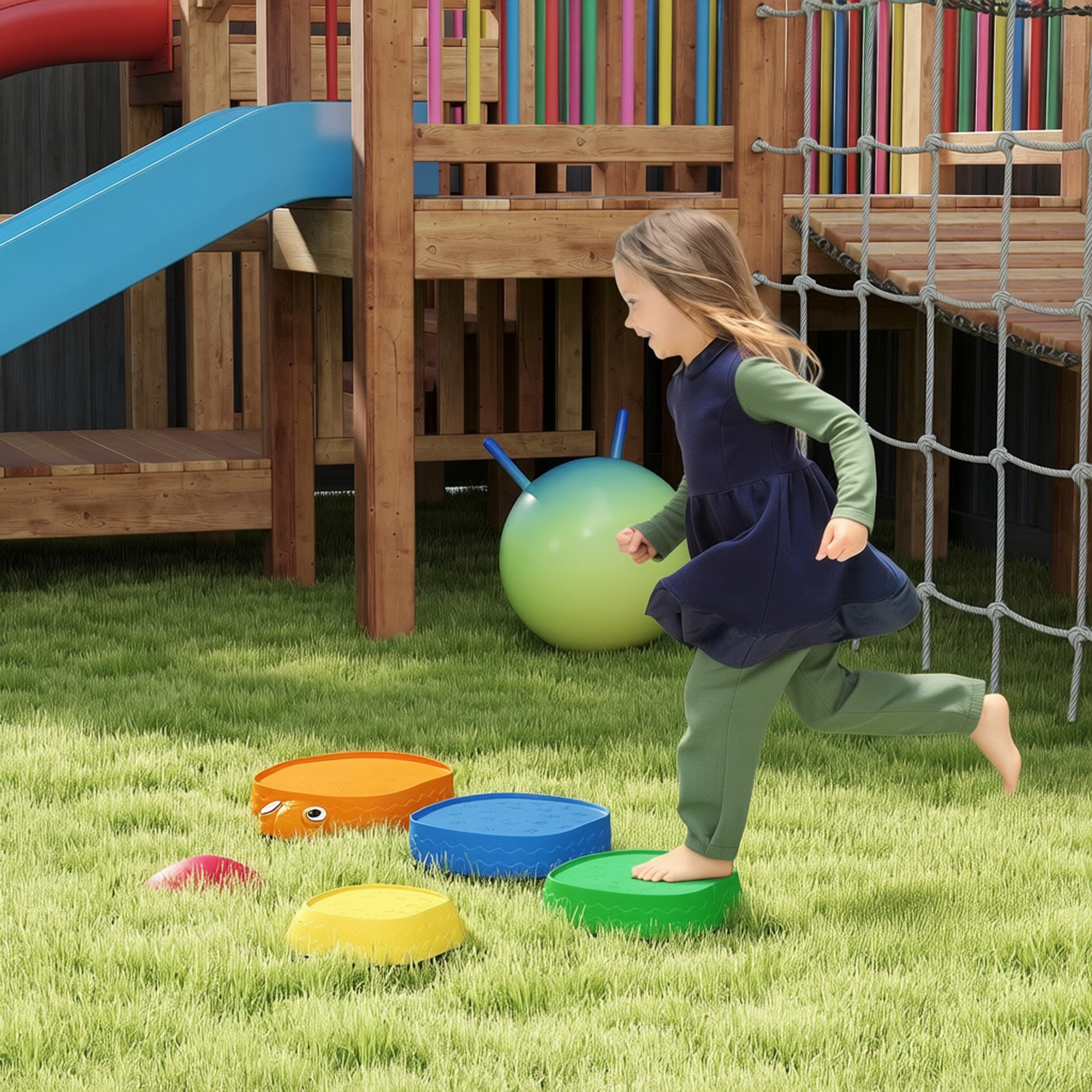 AIYAPLAY Stapelspielzeug Rutschfeste Trittsteine für Kinder Gleichgewicht & Motorik, (stapelbar Balance Steine, 5-tlg), für 2-8 Jahren, für Drinnen Draußen