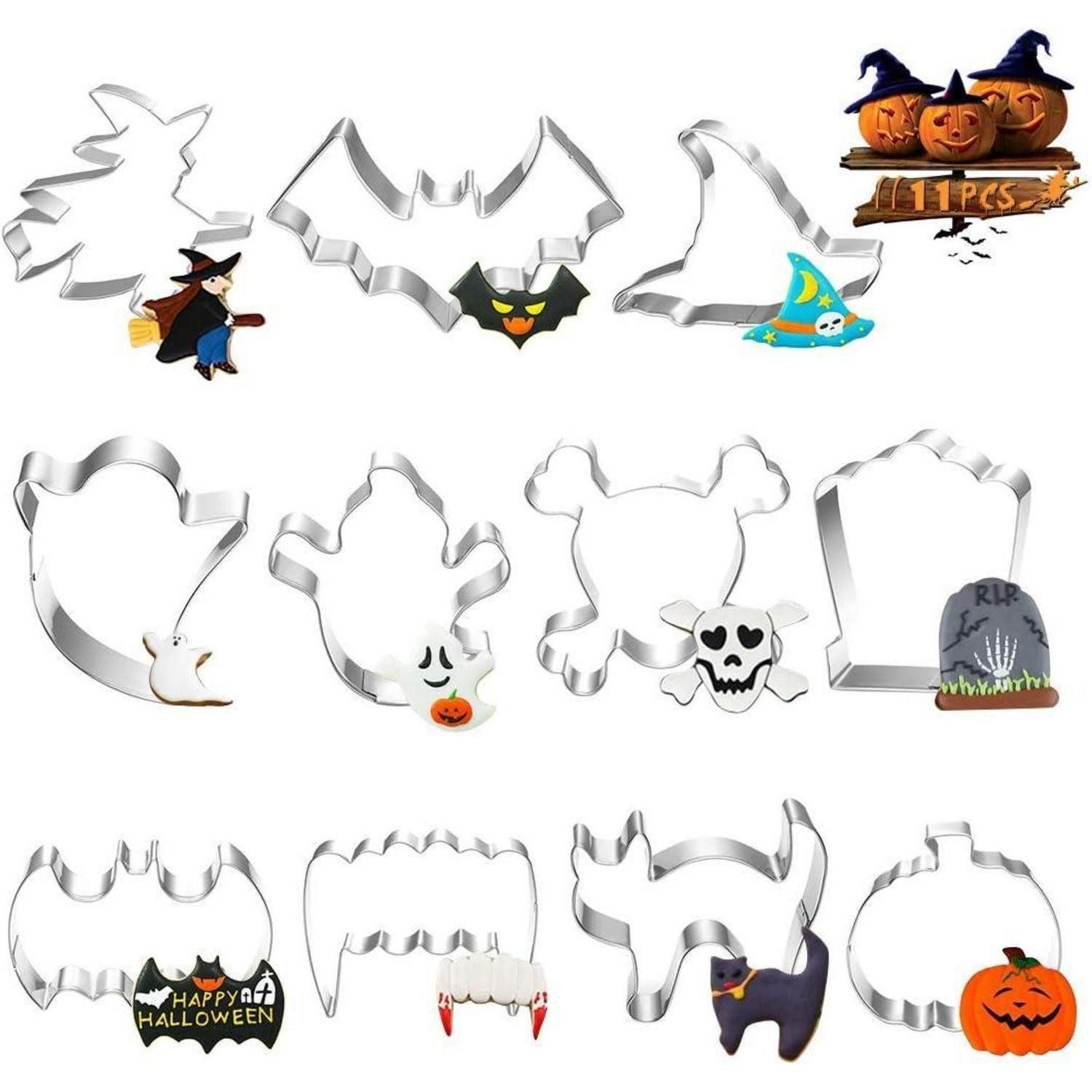 LuxusKollektion Ausstechform Halloween Keksausstecher Set 11 Stück Edelstahl Kürbis Geist Spinne