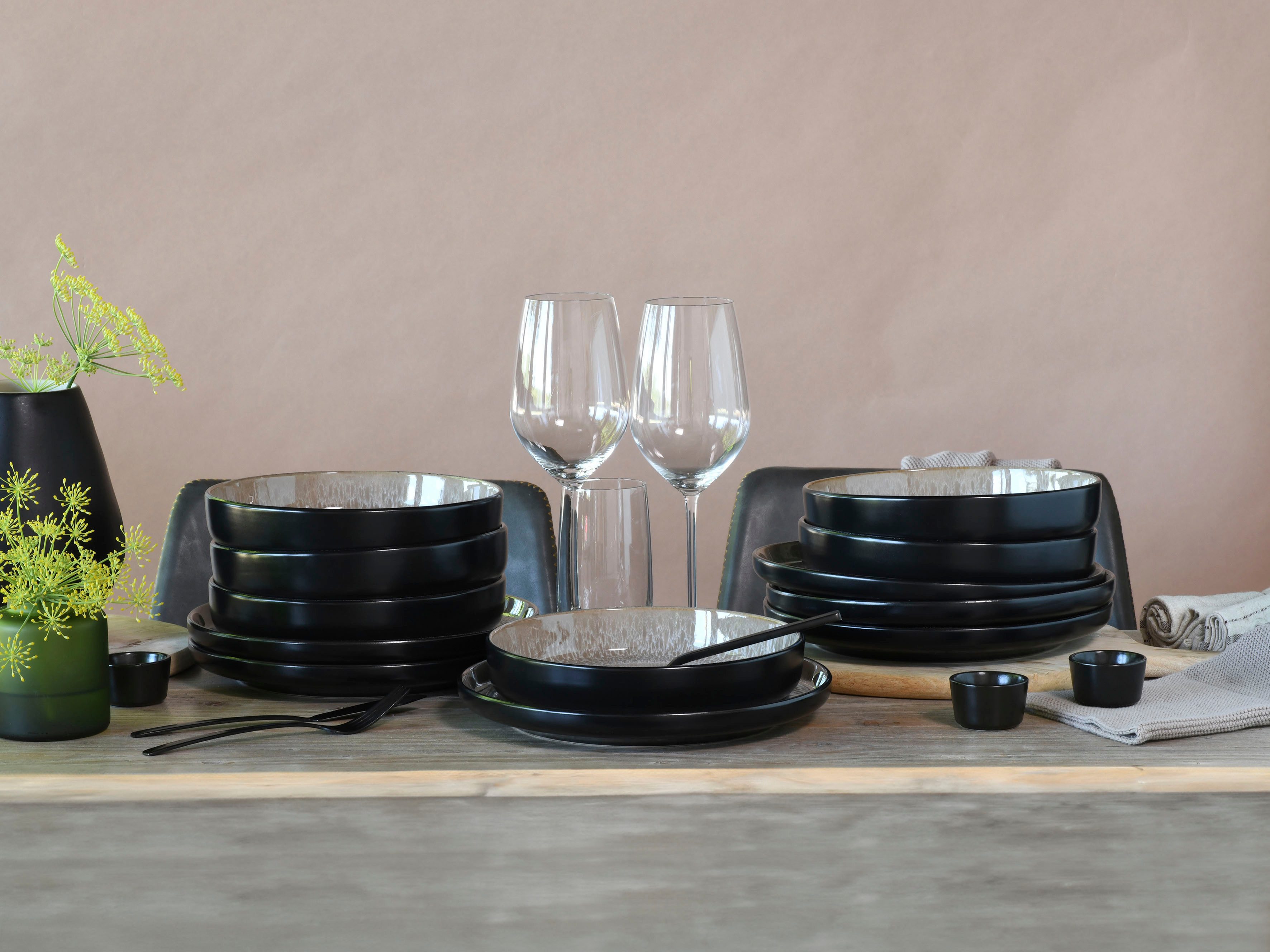 OTTO home Tafelservice Teller Set, modernes Geschirr-Set, Service Novalee (12-tlg), 6 Personen, Steinzeug, hohe Haltbarkeit, spülmaschinen- & mikrowellengeeignet, Reaktivglasur