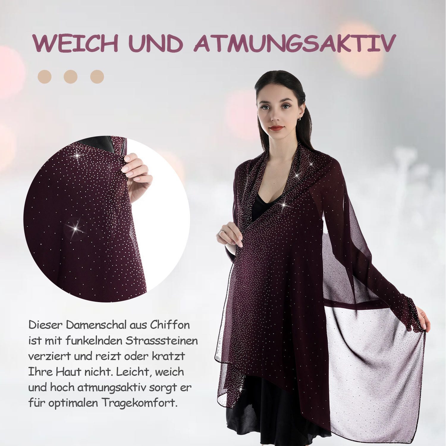 Refttenw Modeschal Stola für Abendkleid Eleganter Chiffon-Schal mit Strass Tuch Damen, Stola Damen Festlich Hochzeiten