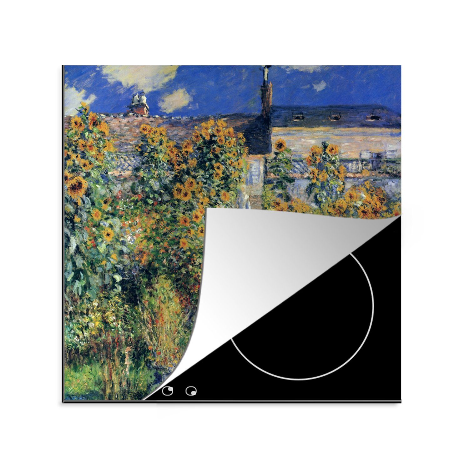 MuchoWow Herdblende-/Abdeckplatte Der Garten des Künstlers in Vetheuil - Gemälde von Claude Monet, Vinyl, (1 tlg), 78x78 cm, Ceranfeldabdeckung, Arbeitsplatte für küche