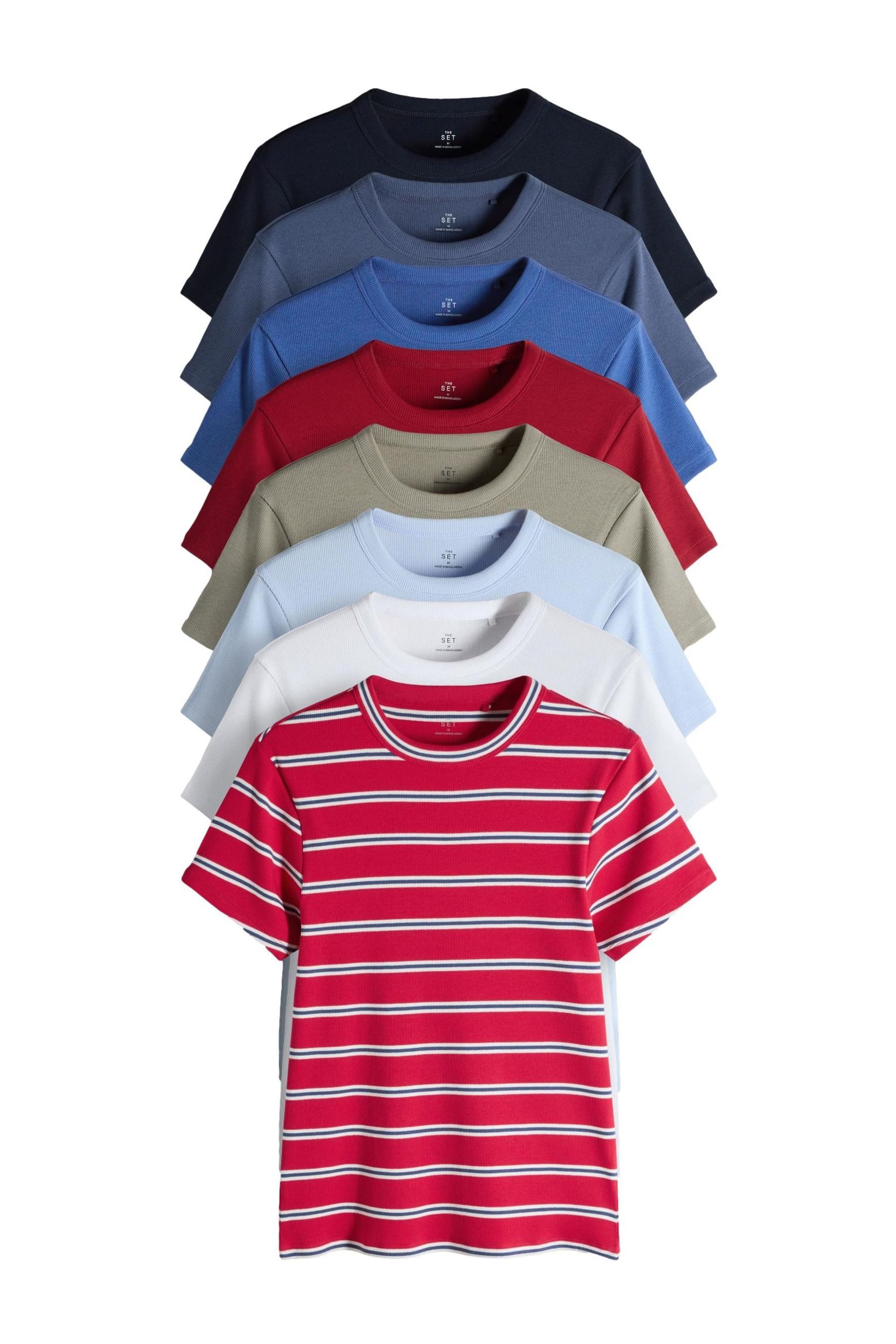 T-Shirt The Set gerippte Kurzarm-T-Shirts, 8er-Pack