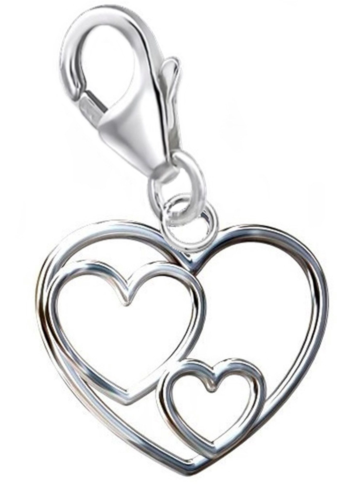 Charm Herz Herz Karabiner Charm Anhänger für Bettelarmband 925 Sterling-Silber