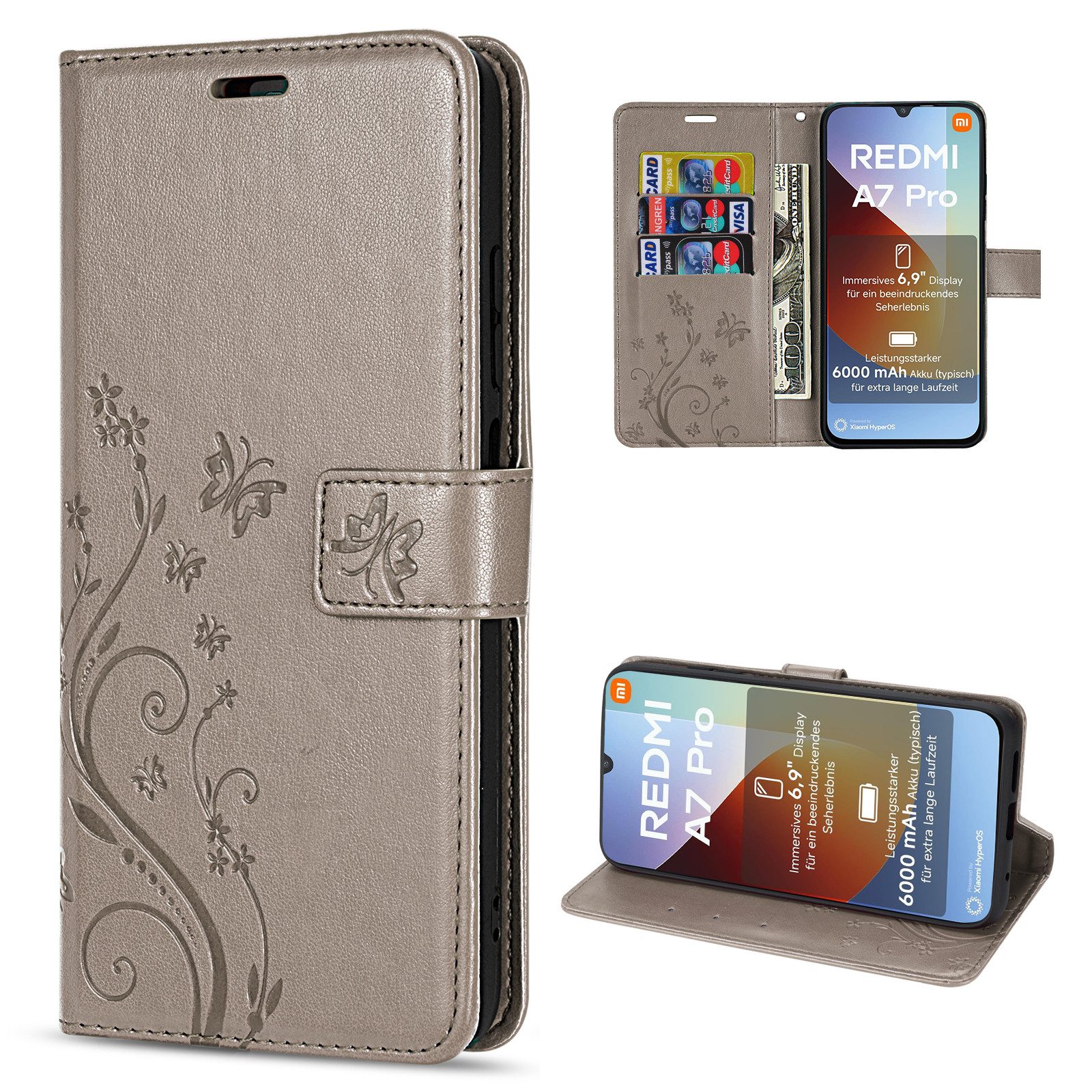 betterfon Handyhülle für Xiaomi Hülle mit [Standfunktion][Kartenfächern], Bookstyle-Hülle: Magnetverschluss 3 Kartenfächer & Standfunktion
