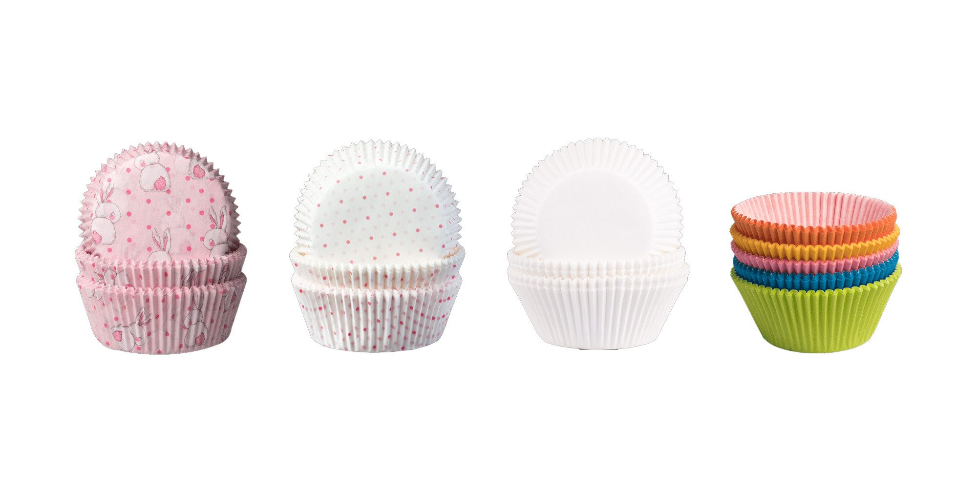 Demmler Muffinform Osterförmchen Set - weiß, farbig sort., Mikropunkte Rosa & Hase Rosa, aus Pergamentersatz - backfest bis 180°C - Made in Germany