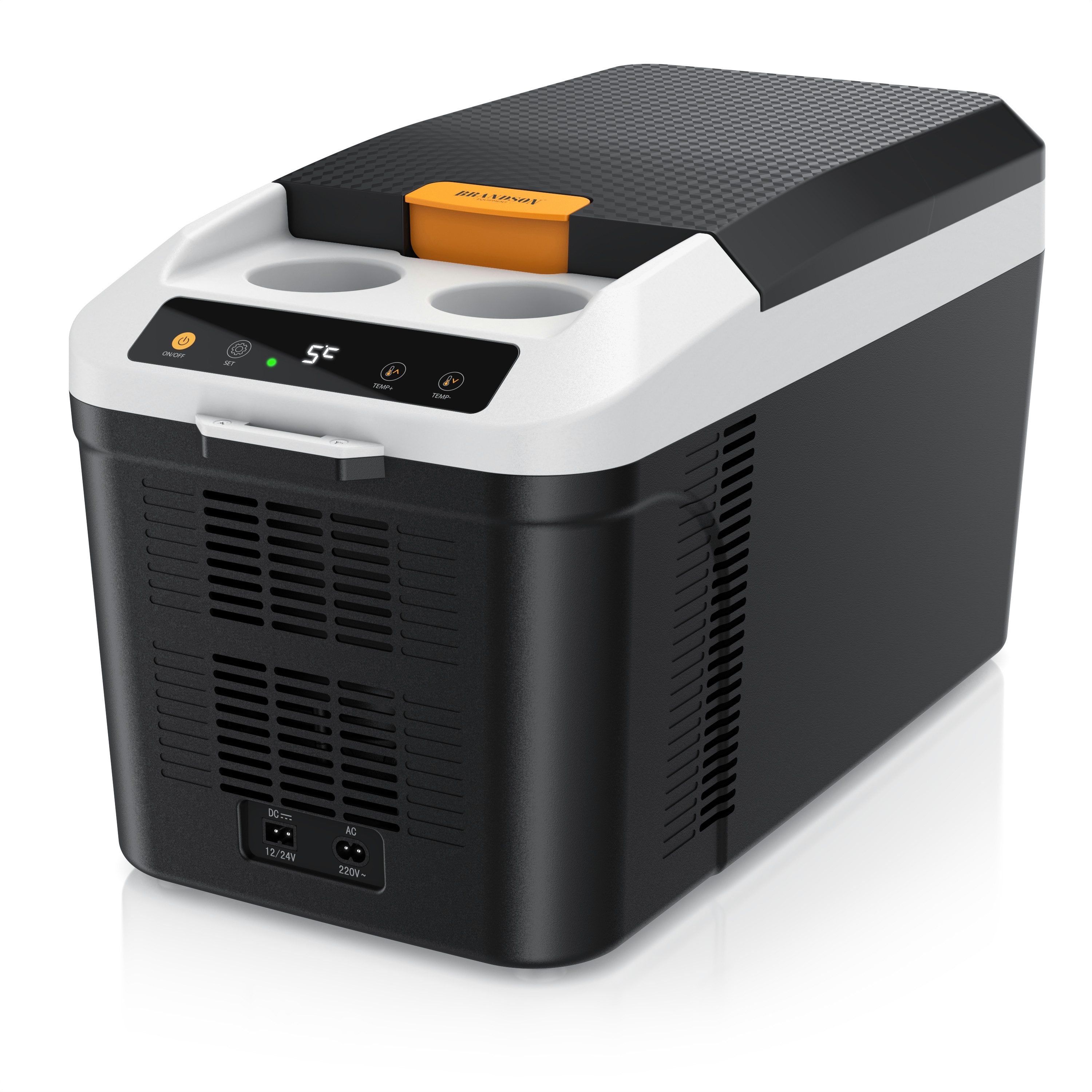 Brandson Elektrische Kühlbox 14 L, Kühlt & hält Warm, von max. -9 bis +65°C, für Mittelkonsole, 14 l, 230 V Netzspannung und 12 V KFZ Auto Bordspannung, mit Getränkehalter