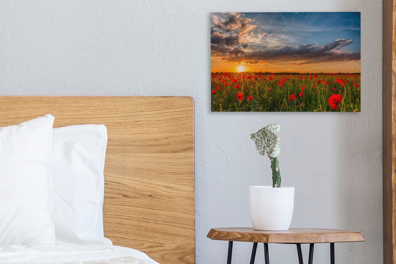 OneMillionCanvasses® Leinwandbild Mohnblumen Wandbild St), (1 30x20 - Aufhängefertig, Sonne, cm Wanddeko, Blumen - Leinwandbilder