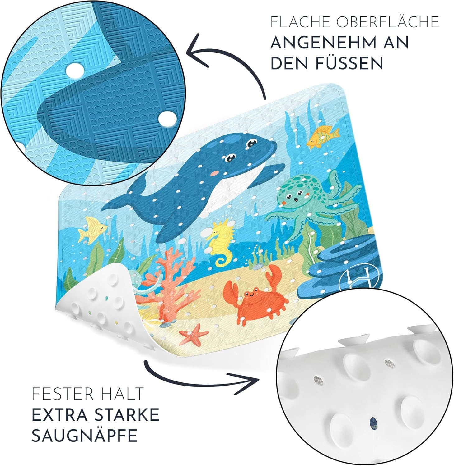 Homerella Duschmatte rutschfest Kinder - 100% BPA frei Inkl. 2 Haken zum Aufhängen 53x53cm, Antirutschmatte Dusche Baby hautintensiv & schimmelresistent, - Dusc – Bild 4 von 5