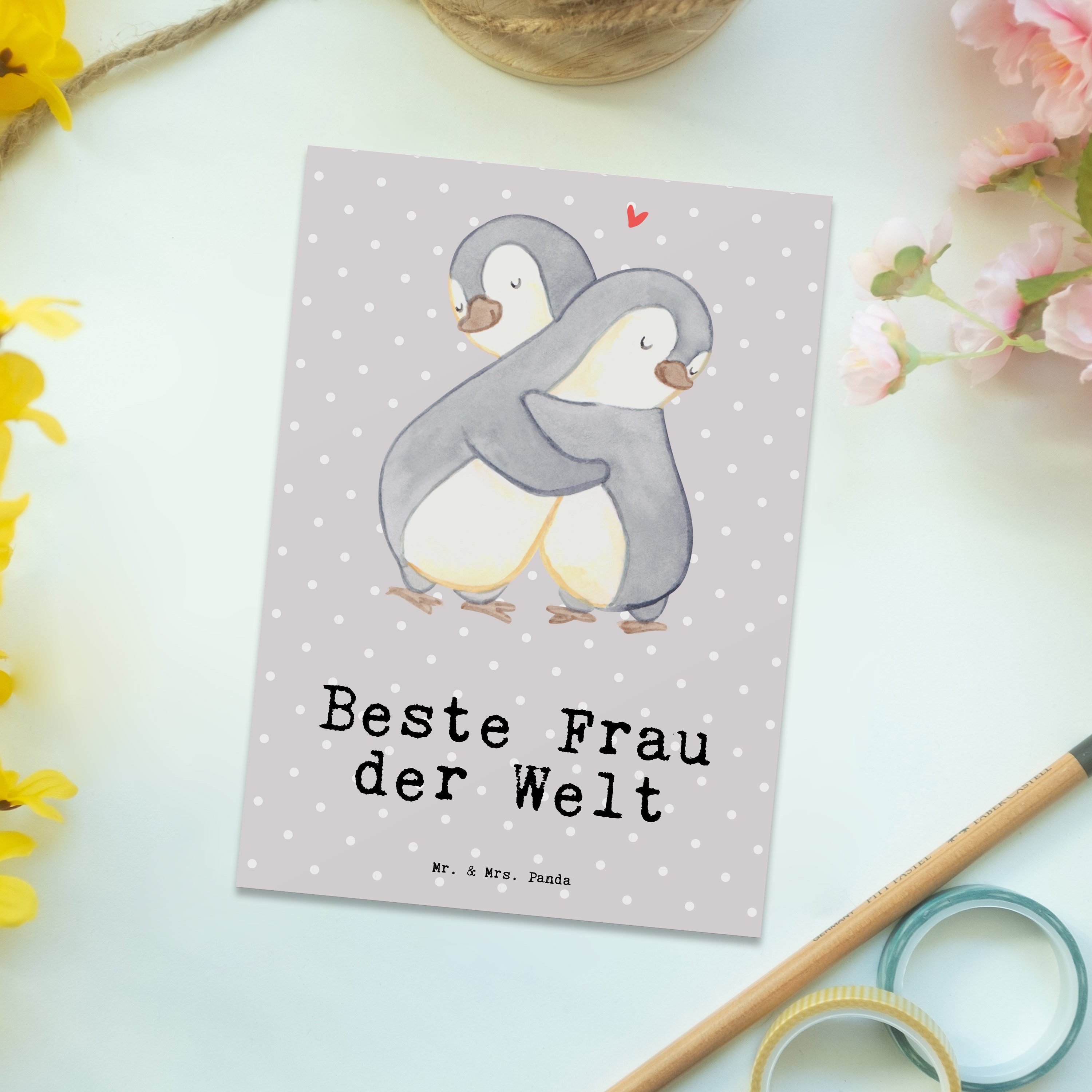 Gesch Welt der Geschenk, Ehefrau, Pinguin Mr. Frau Grau Beste Panda Pastell Mrs. & - - Postkarte