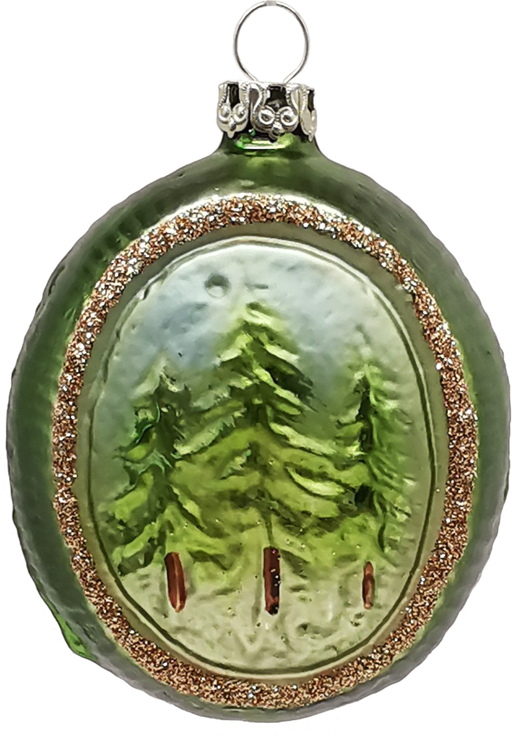 waldgrün Christbaumschmuck - Schatzhauser Ornament, Waldidyll (1-tlg), mundgeblasen, Rehwild 6,5cm handbemalt
