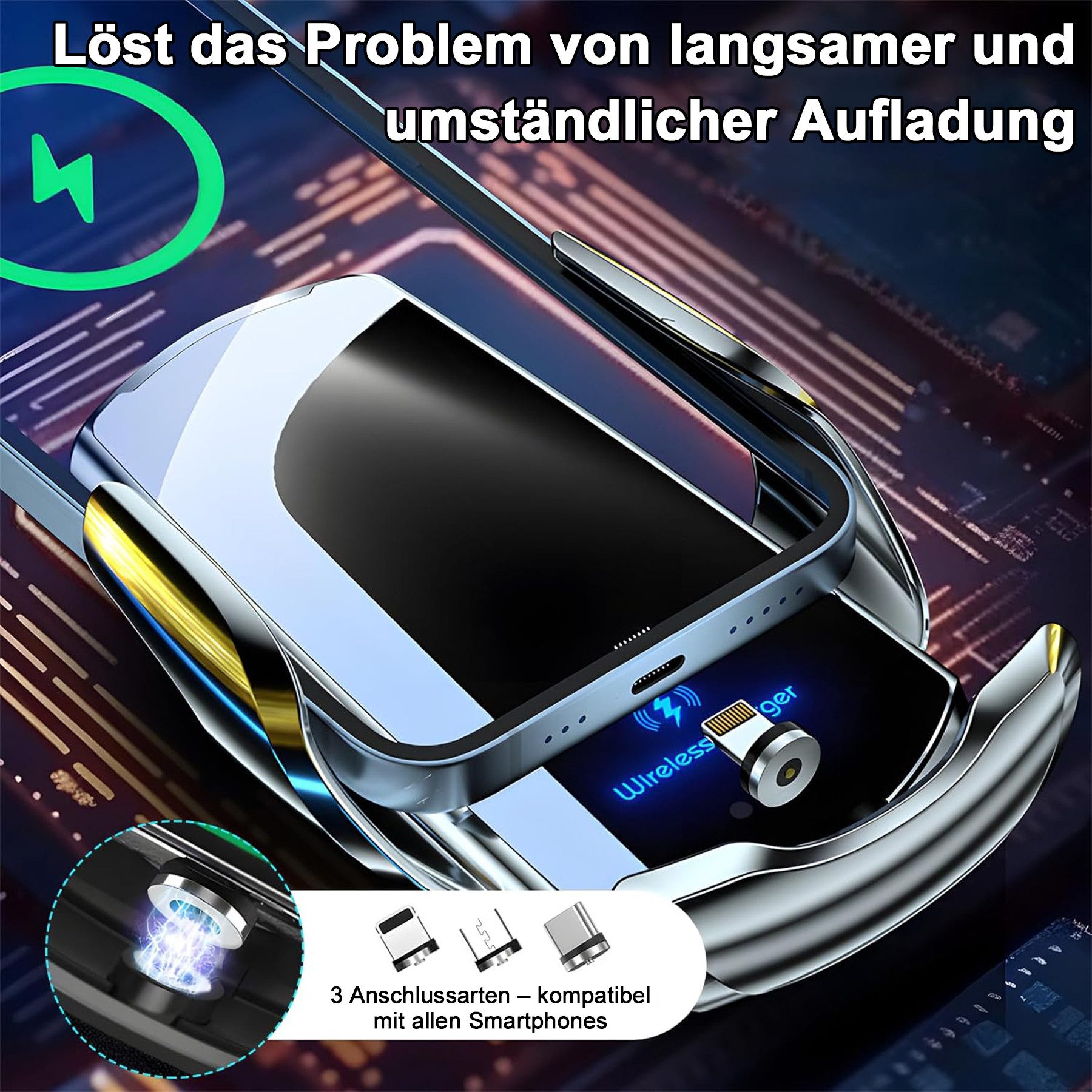 Senmudi Handy-Halterung Kabelloses Autoladegerät 15W, Auto Handyhalterung mit Ladefunktion, (Qi Schnellladegerät, magnetisch und automatische Klemmung, 360° Drehung, für Lüftungsschlitze im Auto, kompatibel mit MagSafe und magnetischen Smartphones)