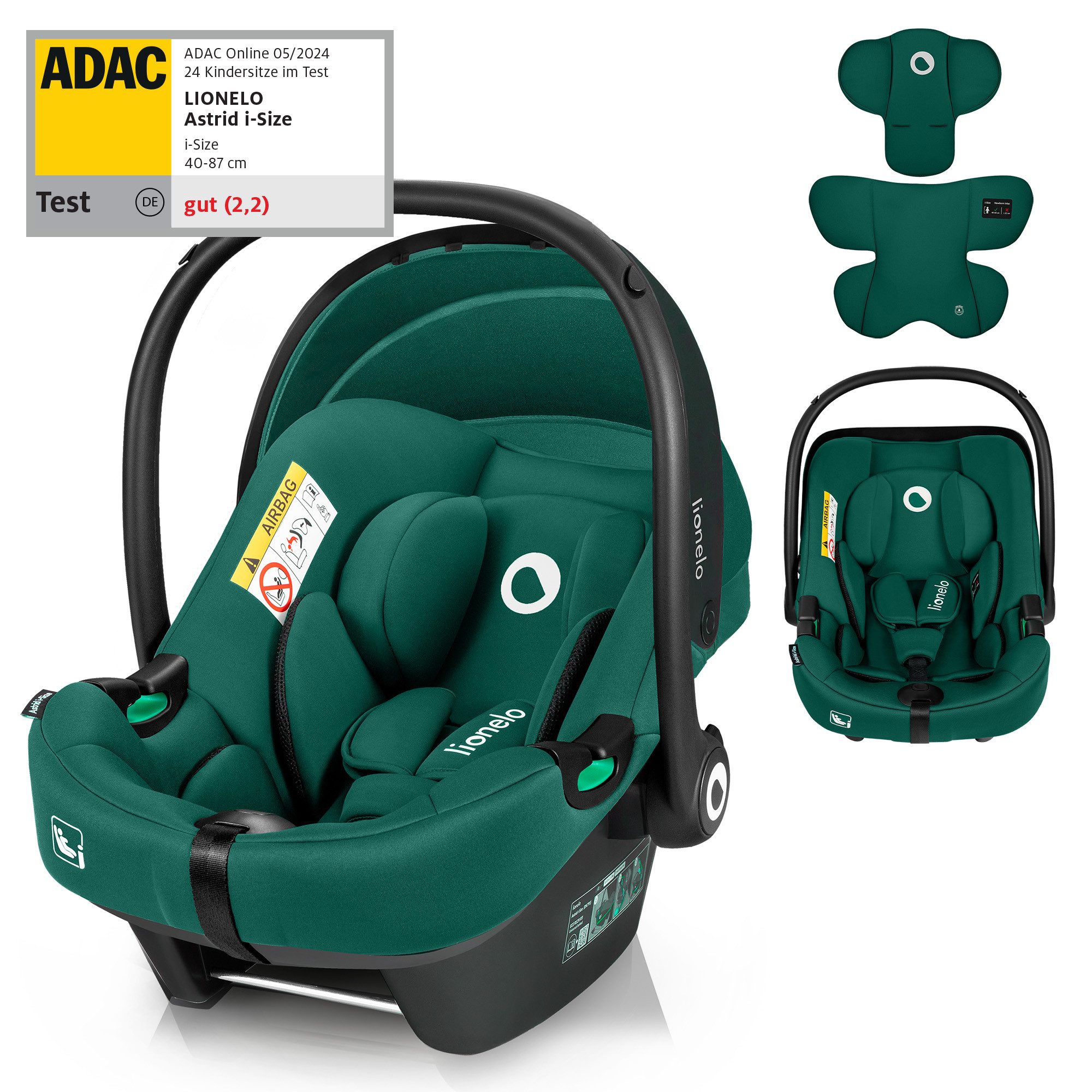 lionelo Babyschale ASTRID I-SIZE, ab: ab Geburt, bis: bis 87 cm, ab: 40,00 cm, bis: 87,00 cm, (Set), Sehr stabiler Träger, Höhenverstellung, Modernes Design