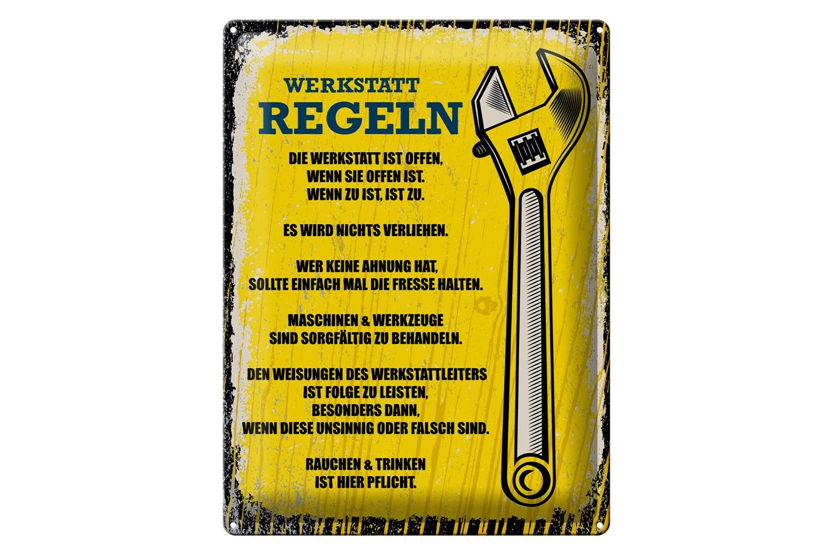 Femer GmbH Metallschild Spruch lustig Werkstatt Regeln 30x40cm, (1 St), gewölbte Oberfläche, abgerundete Ecken, umgeschlagene Kanten