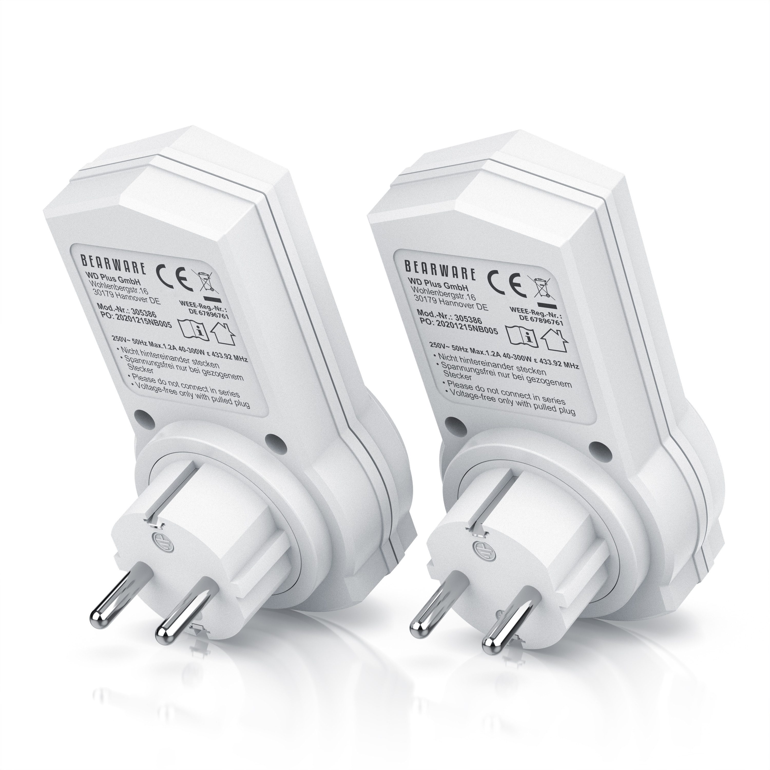 BEARWARE Funksteckdose Dimmbare Funk Steckdosen 2er Set mit Fernbedienung, IP20, Dimmbar, 2er Set mit Fernbedienung, Innenbereich, Berührungsschutz
