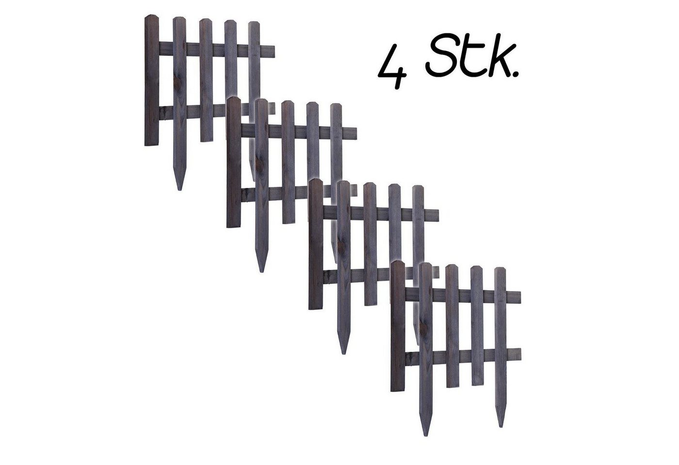 Thumbnail - BooGardi Beetumrandung Steckzaun Holz, LxH: 59,5x40 cm, 4er Set, 3 Höhen 2 Längen Beeteinfassung Beet Gartenzaun