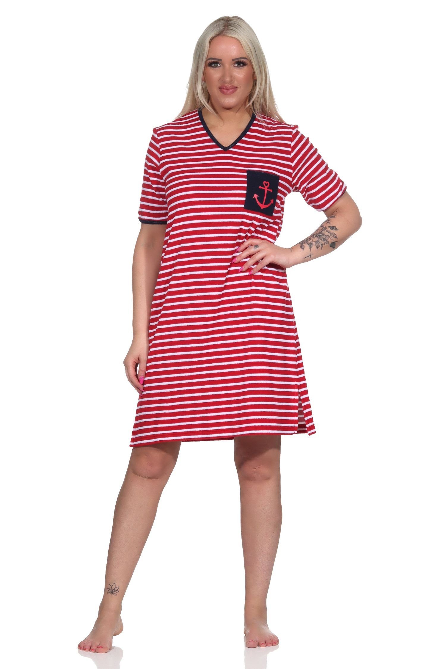 Nachthemd kurzarm Normann Maritimes Frottee Strandkleid Nachthemd mit Anker Damen Motiv