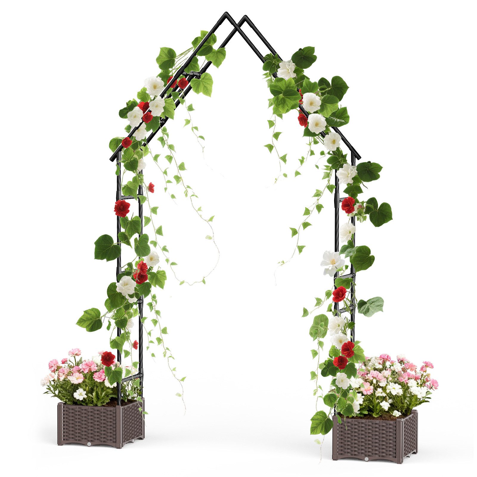 GarveeMore Blumenkasten 2 in 1 Rosenbogen mit Blumenkasten, 238cm Gartenbogen Metall
