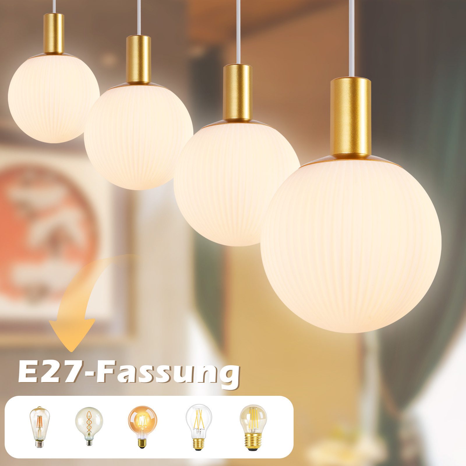 Nettlife Hängeleuchte Esstisch Glas E27 Gold 3/4 Flammig Höhenverstellbar P günstig online kaufen