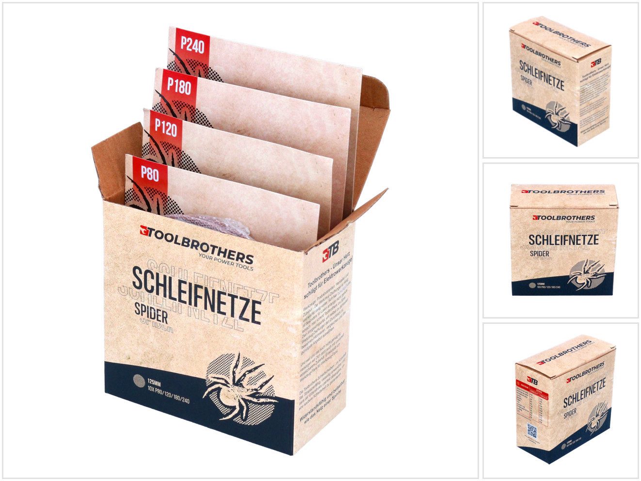 Toolbrothers Schleifscheibe SPIDER Schleifset Netz Schleifmittel Schleifnetze 125 mm Klett je 10x