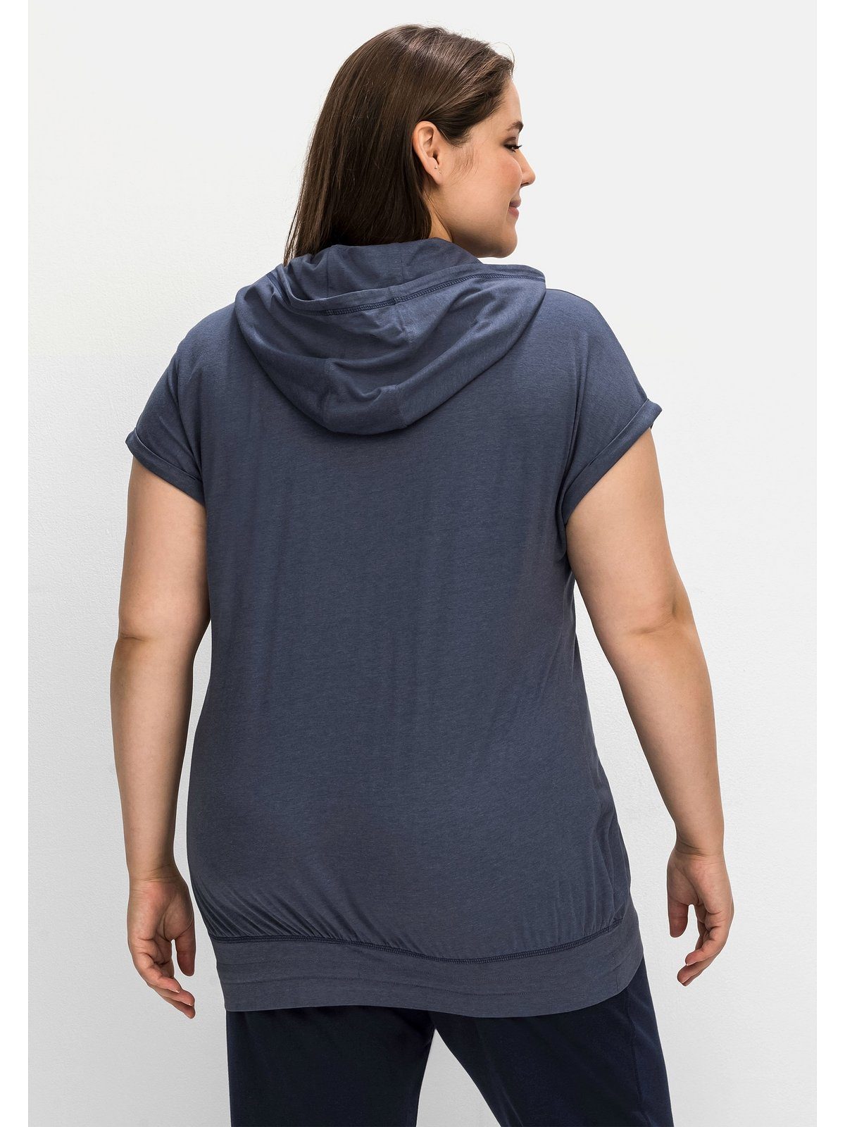 indigo und T-Shirt Größen mit Sheego Saumbund Große Kapuze