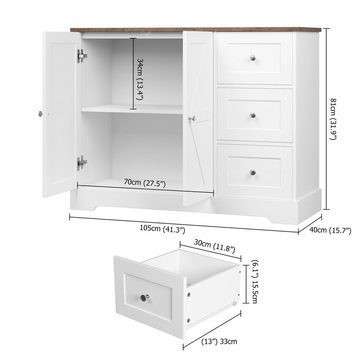 HOMECHO Sideboard, Küchenschrank mit Arbeitsplatte, Buffetschrank Weiß & Braun