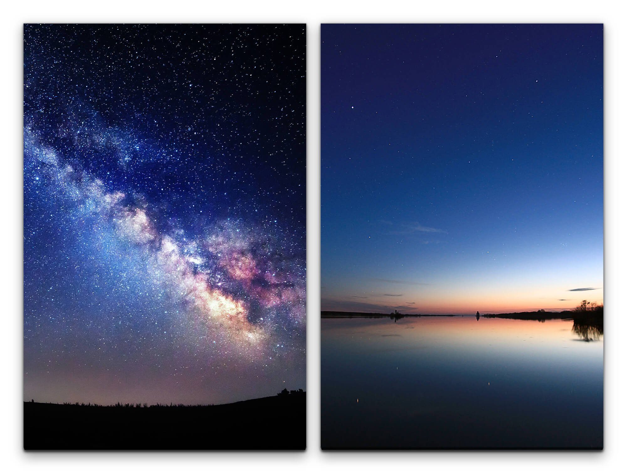 Sinus Art Leinwandbild 2 Изображения je 60x90cm Sterne Nachthimmel Sternenhimmel Astrofotografie Milchstraße Galaxie Horizont