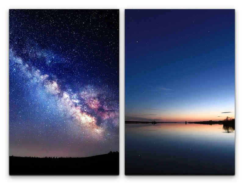 Sinus Art Leinwandbild 2 Bilder je 60x90cm Sterne Nachthimmel Sternenhimmel Astrofotografie Milchstraße Galaxie Horizont