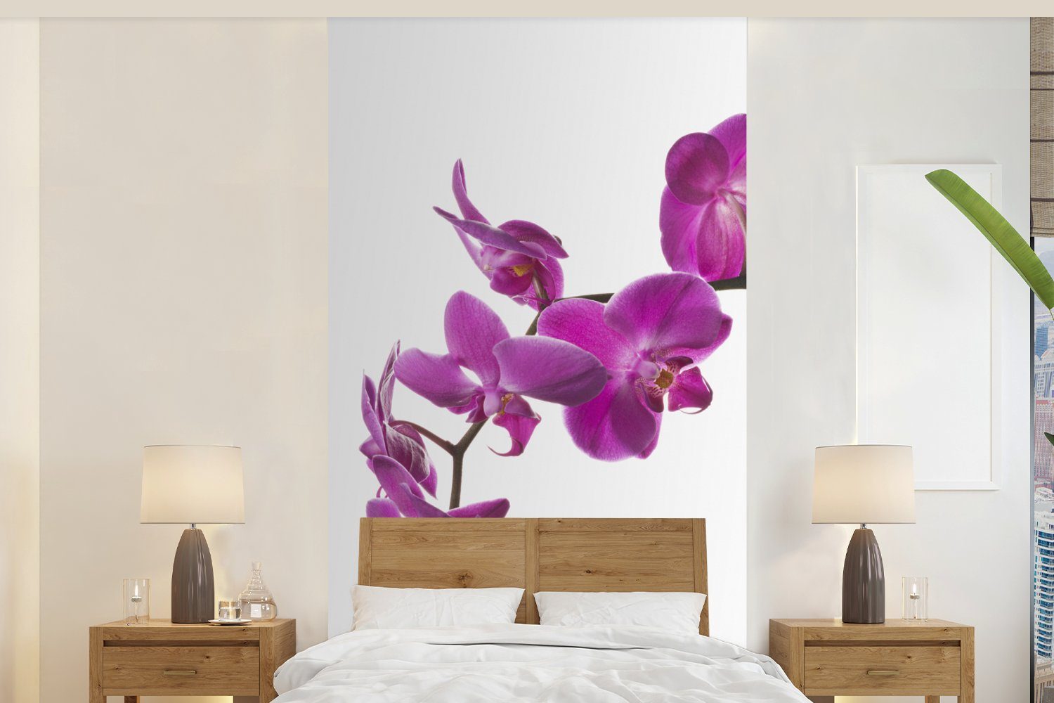 MuchoWow Fototapete Orchidee vor weißem Hintergrund, Matt, bedruckt, (2 St), Vliestapete für Wohnzimmer Schlafzimmer Küche, Fototapete