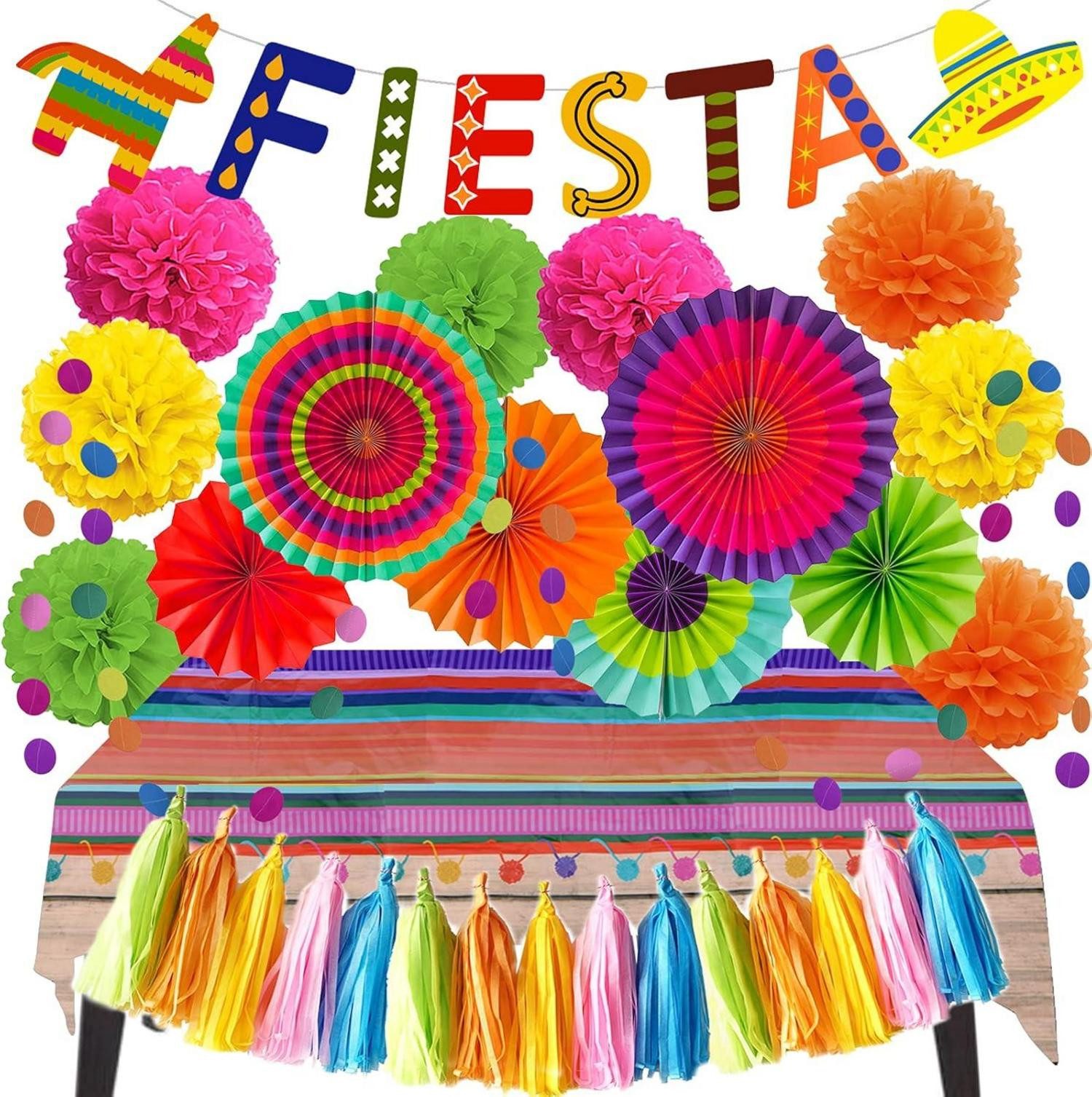 Hängedekoration Fiesta Party Dekoration Set Papier Pompom Papierfächer Mexikanische