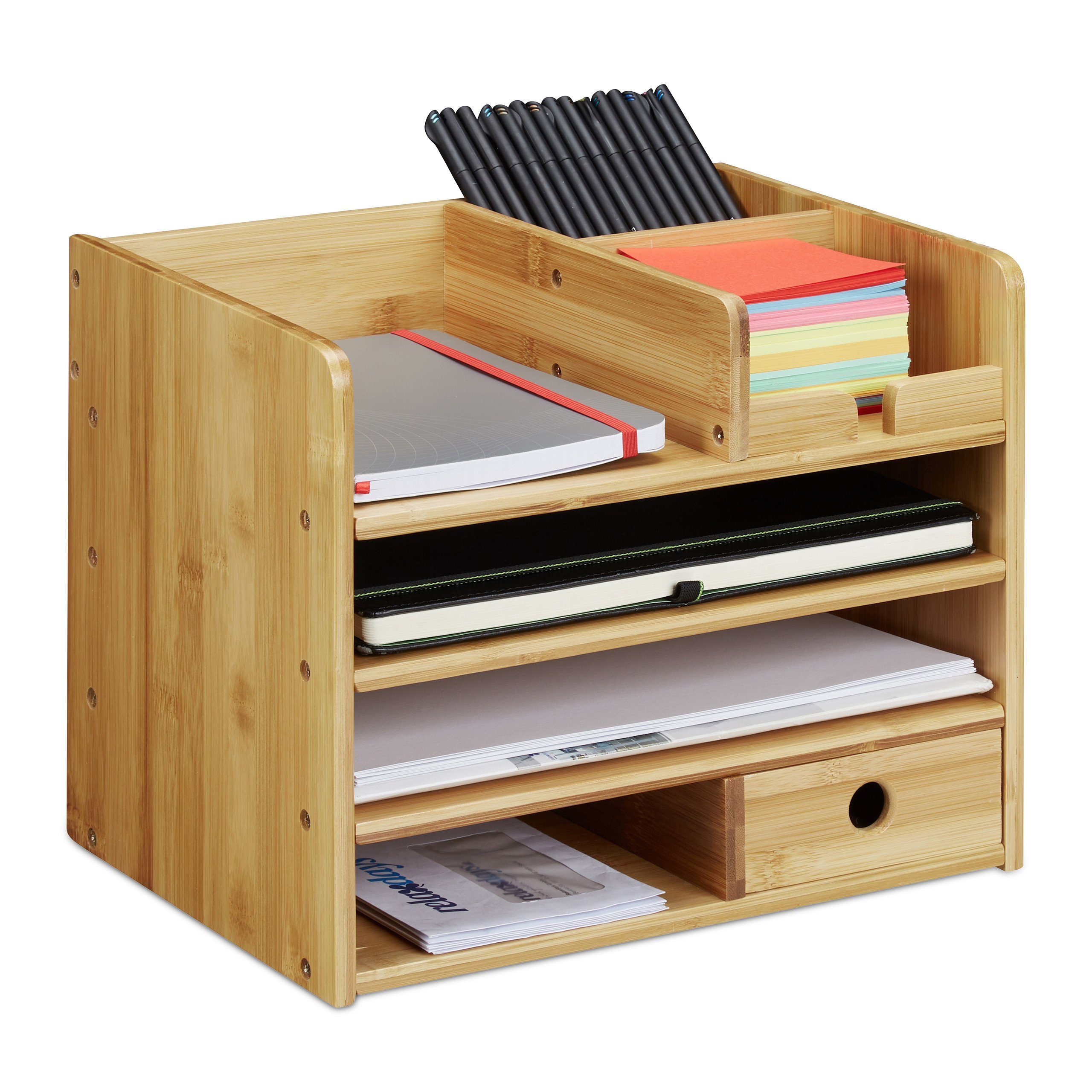 relaxdays Organizer Schreibtisch Organizer Bambus