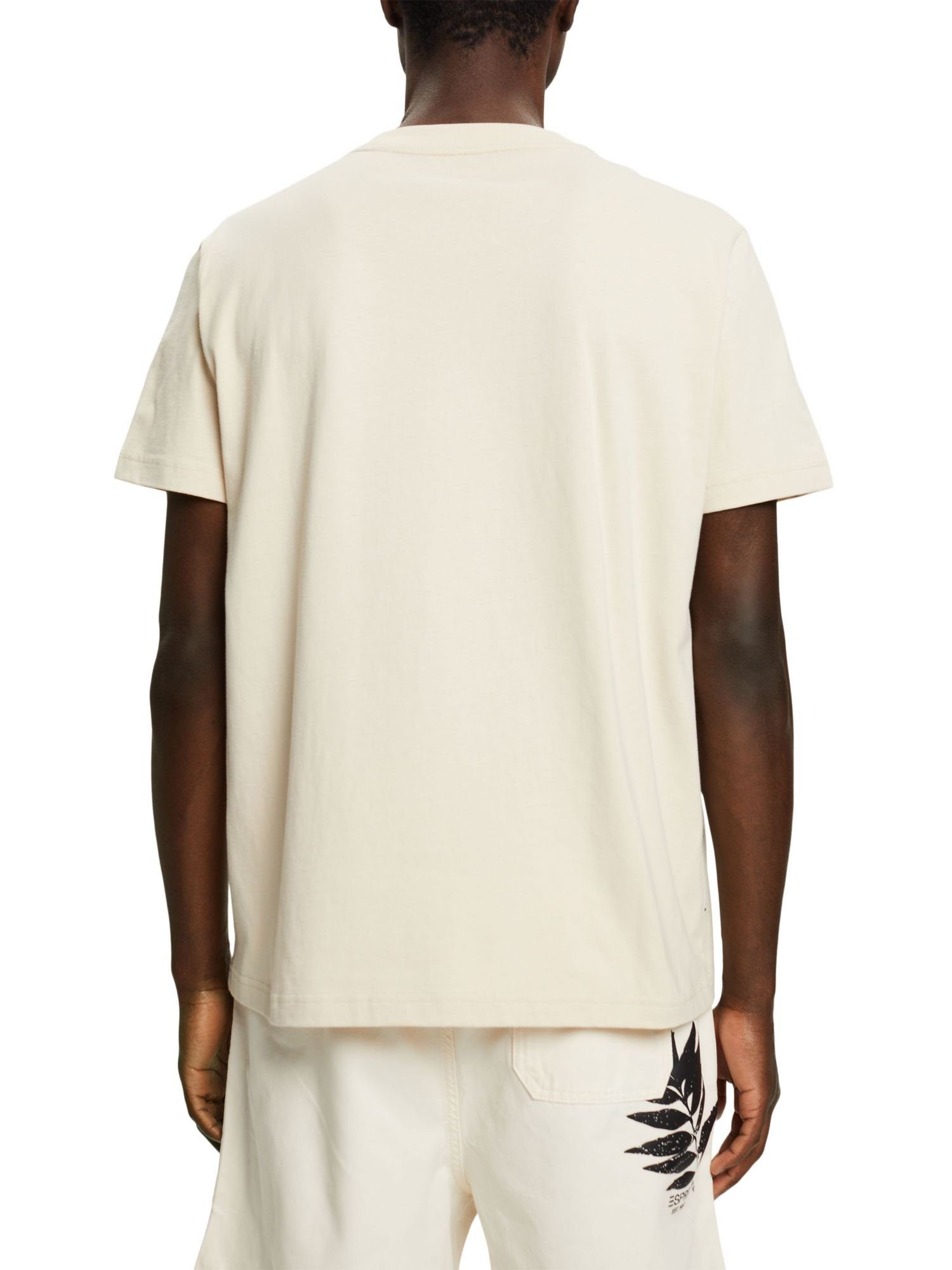 TAUPE auf (1-tlg) mit LIGHT Esprit Langarmshirt Brust der Baumwoll-T-Shirt Print
