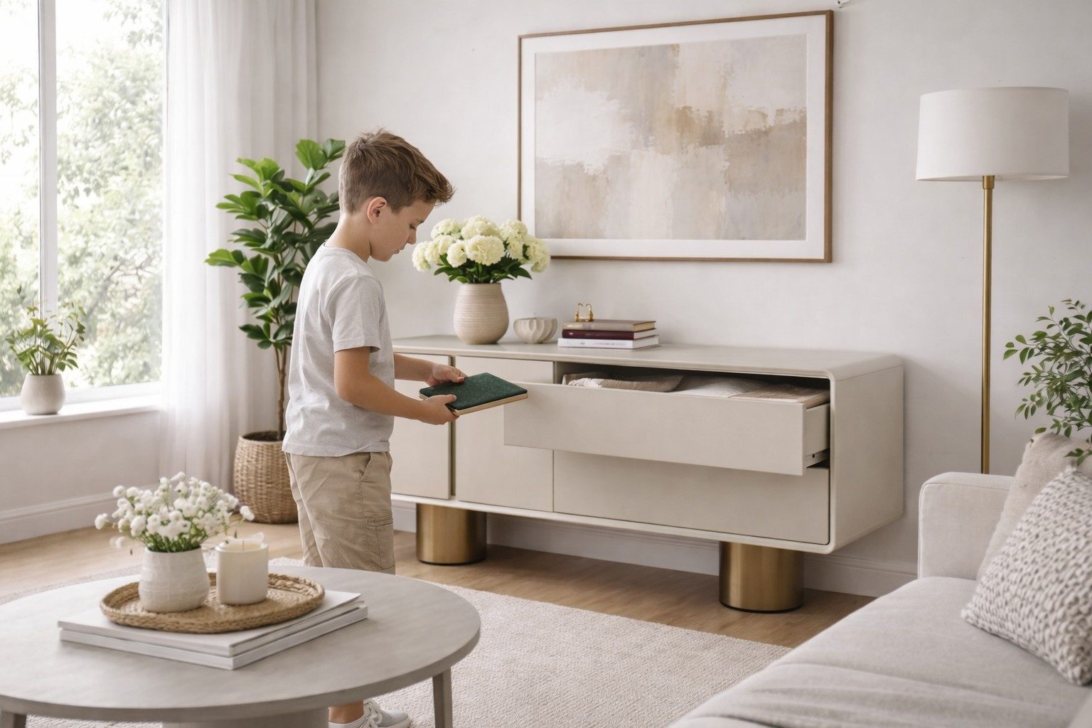 Xlmoebel Sideboard Beige Designer-Kommode für modernes Wohnzimmer und Esszimmer, Made in Europa