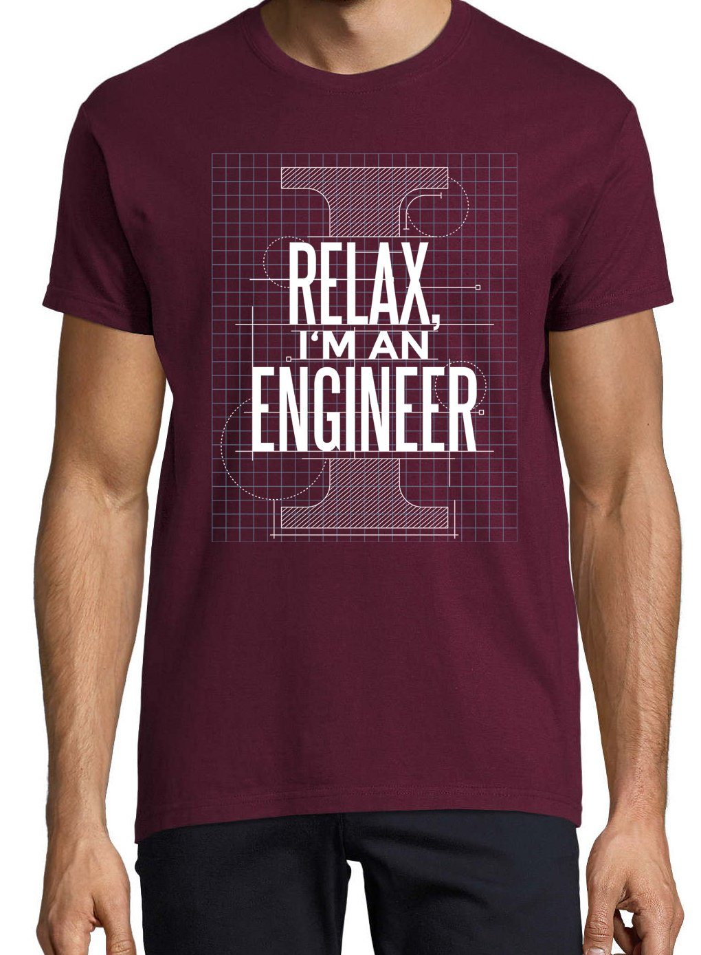 Am trendigem Youth Frontprint Engineer" Herren Designz "Relax, A T-Shirt Shirt I mit Burgund