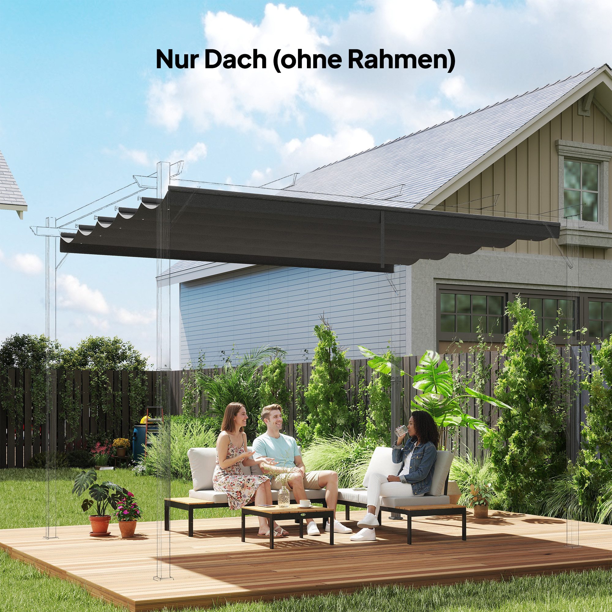 Outsunny Pavillon-Ersatzdach Ersatzdach für Pergola, 3,5 x 2,5 m Pergola-Dach mit Löchern, 180 g/m², 350 x 260 cm (Ersatzdach für Pergola, Pergola-Schattenabdeckung), für Garten, Balkon, Grau