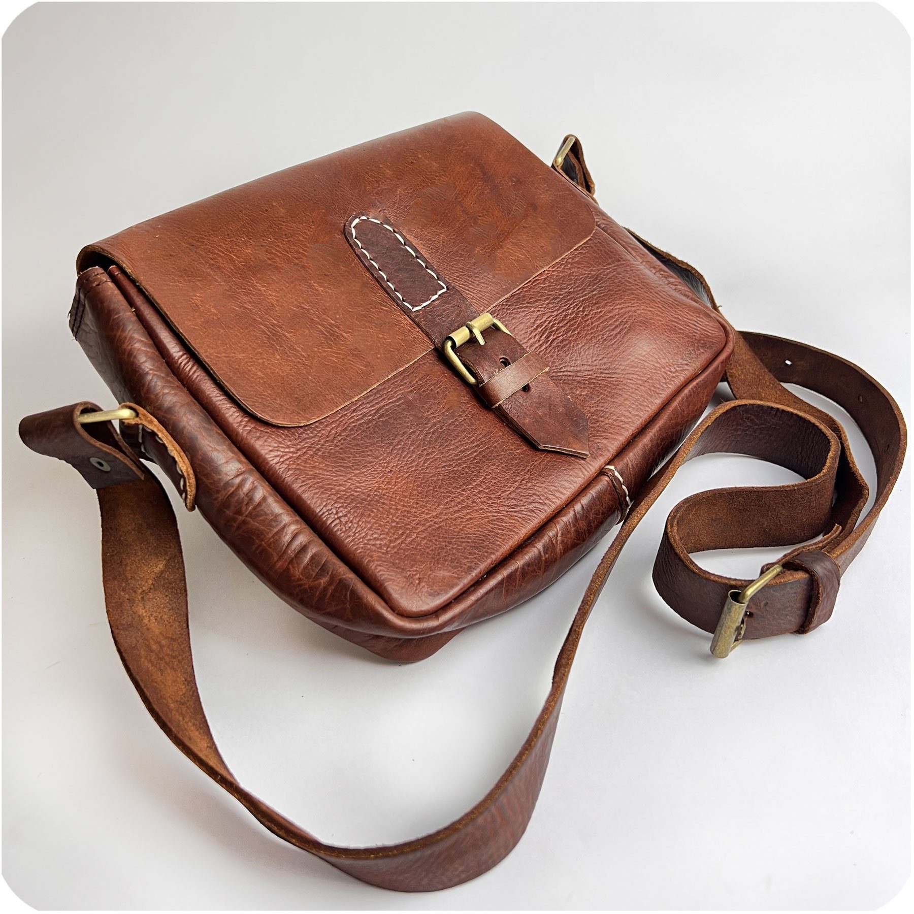 SIMANDRA Handtasche Leder-Handtasche Noura 20x23cm, elegante marokkanische Schultertasche Hellbraun