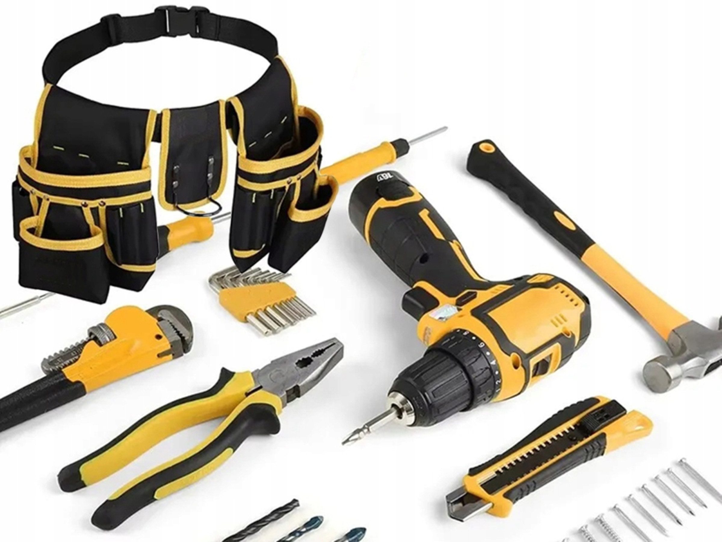 Verkgroup Werkzeughalter Werkzeuggürtel 22 Taschen Hammerhalter Montagegürtel bis 120 cm, Werkzeuggürtel Set mit Werkzeugtaschen und Hammerhalter, 1x Werkzeuggü – Bild 5 von 5