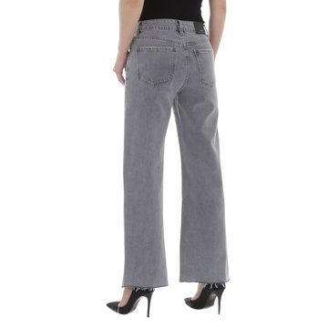 Ital-Design Weite Jeans Damen Freizeit Used-Look High Waist Jeans in Grau