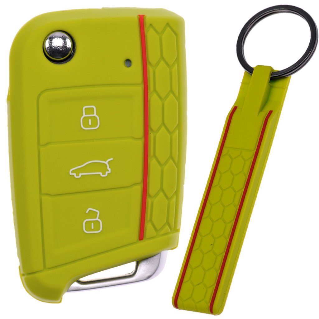mt-key Schlüsseltasche Autoschlüssel Silikon Schutzhülle mit passendem Schlüsselband (Set), Golf 7 Polo 6C Seat Ateca Arona Leon Skoda Octavia Superb Kodiaq
