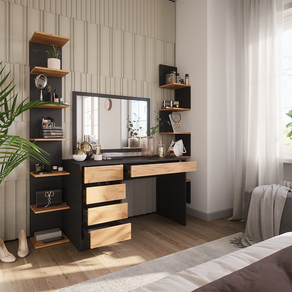Vicco Schminktisch Sherry, Anthrazit/Goldkraft Eiche/Goldkraft Eiche, 120 x 75 cm ohne...