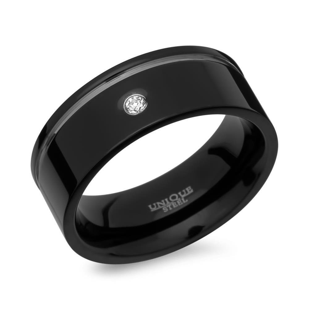 Unique Fingerring Unique Edelstahldamenring mit Glanzrille schwarz 8mm R9209cz