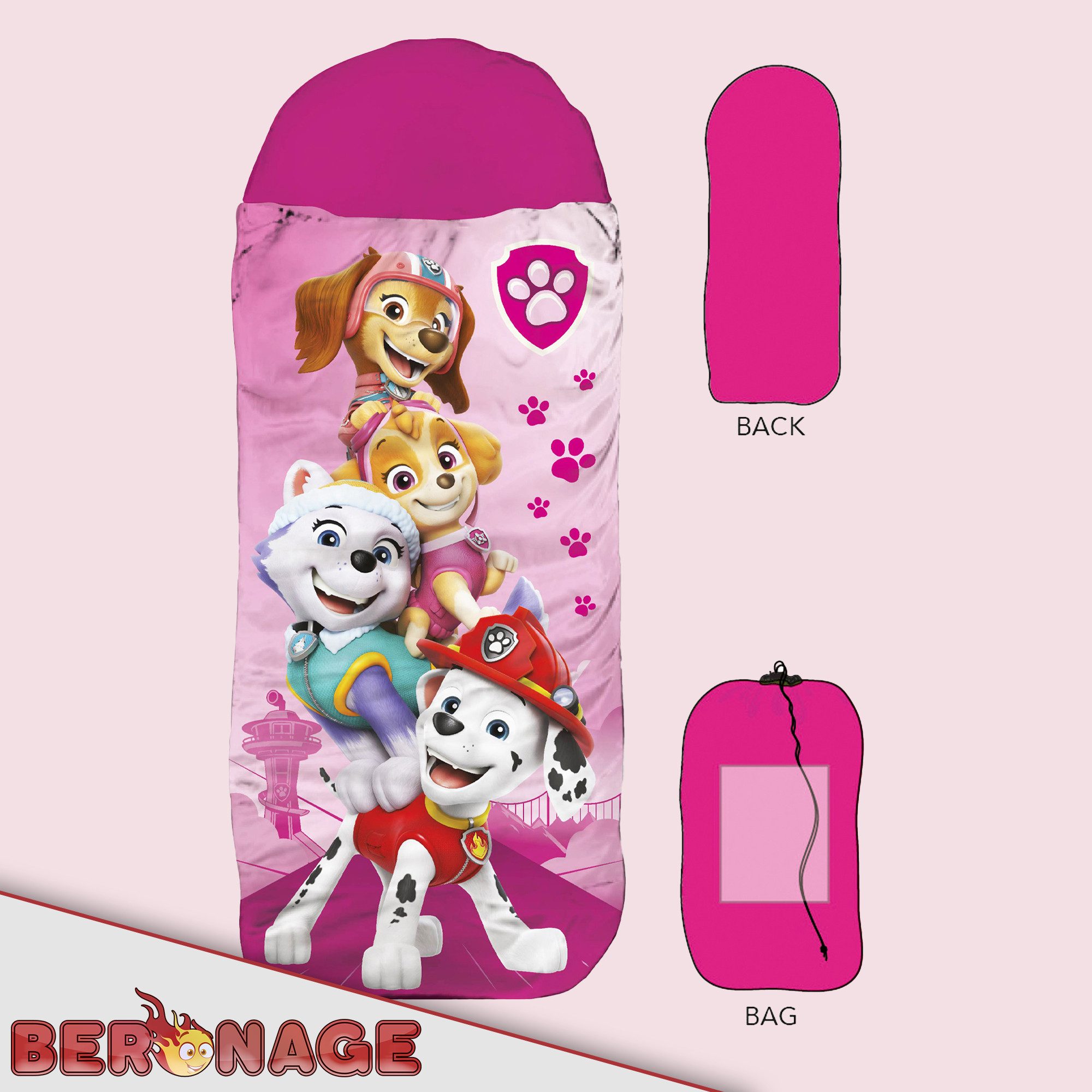 BERONAGE Kinderschlafsack Paw Patrol Kinder-Schlafsack Pink (1 tlg), 140 cm + 30 cm (Kapuze) x 70 cm