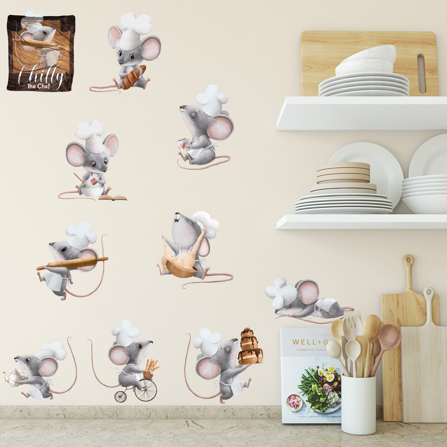 Sunnywall Wandtattoo Küchenchef Chilly Maus Wandsticker für Küche od. Kinderzimmer – Bild 5 von 5