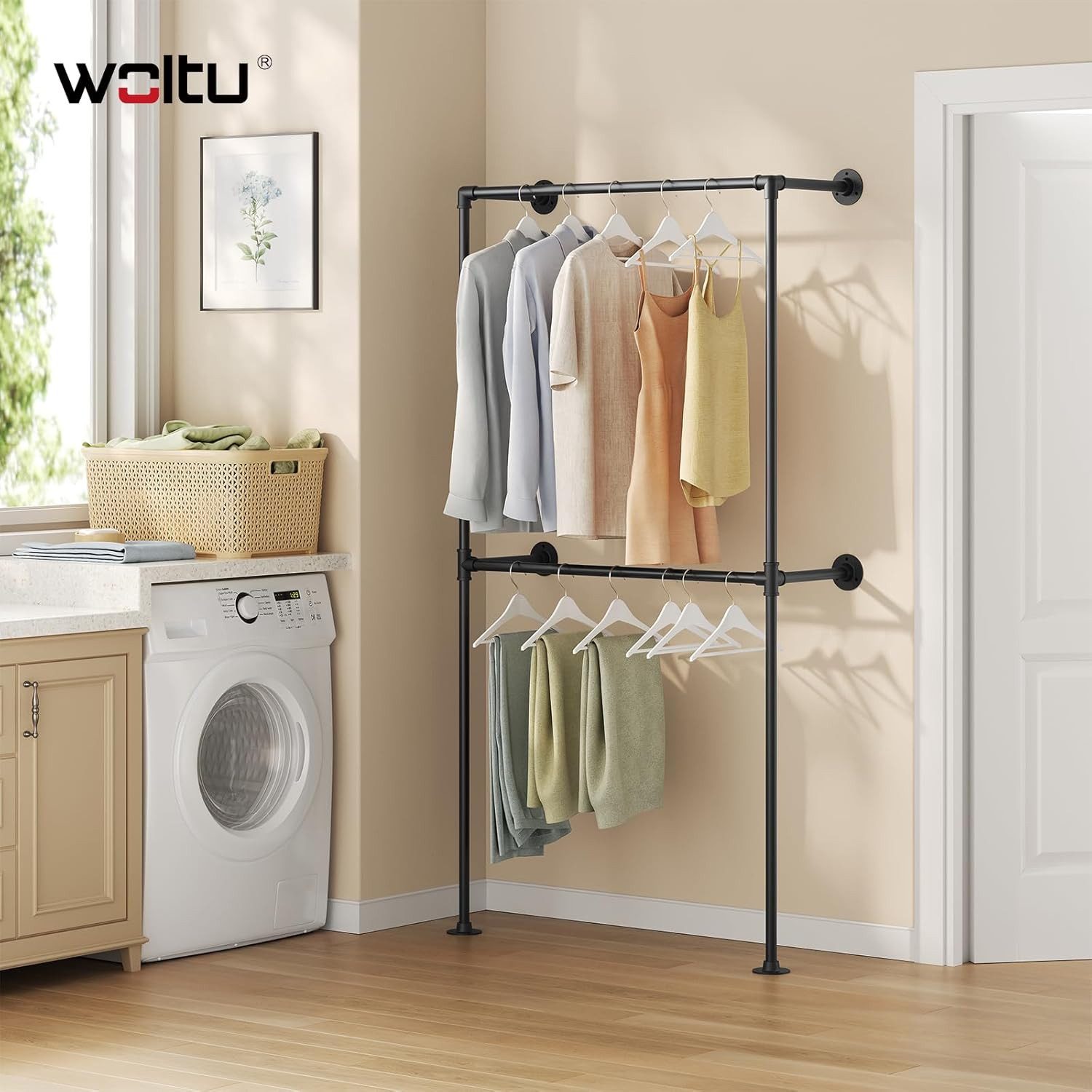 Woltu Kleiderständer, Offener Garderobenständer Wandmontage, Schwarz, 102,5 günstig online kaufen