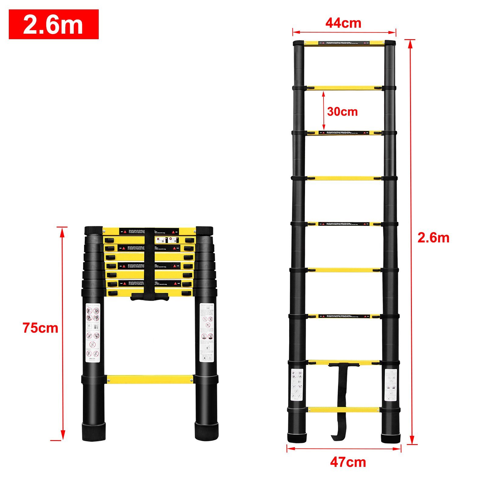150 kg max AUFUN Alu-Leiter tragen (Ausziehleiter), Teleskopleiter