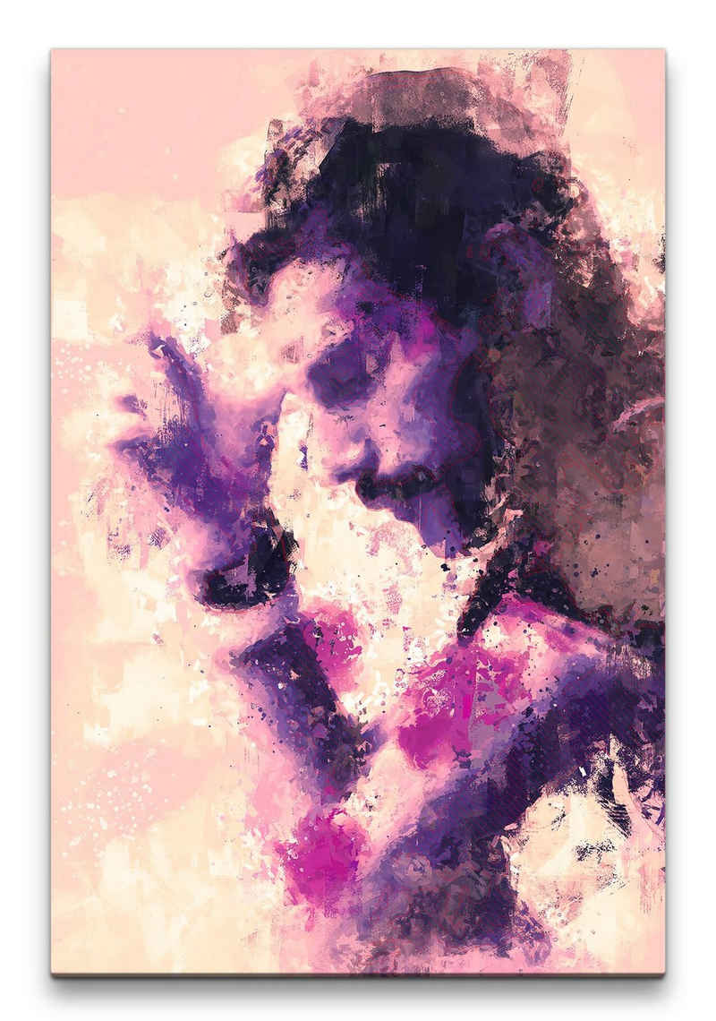 Sinus Art Leinwandbild Freddie Mercury Queen Abstrakt Kunst Musiklegende Rockstar 60x90cm Leinwandbild