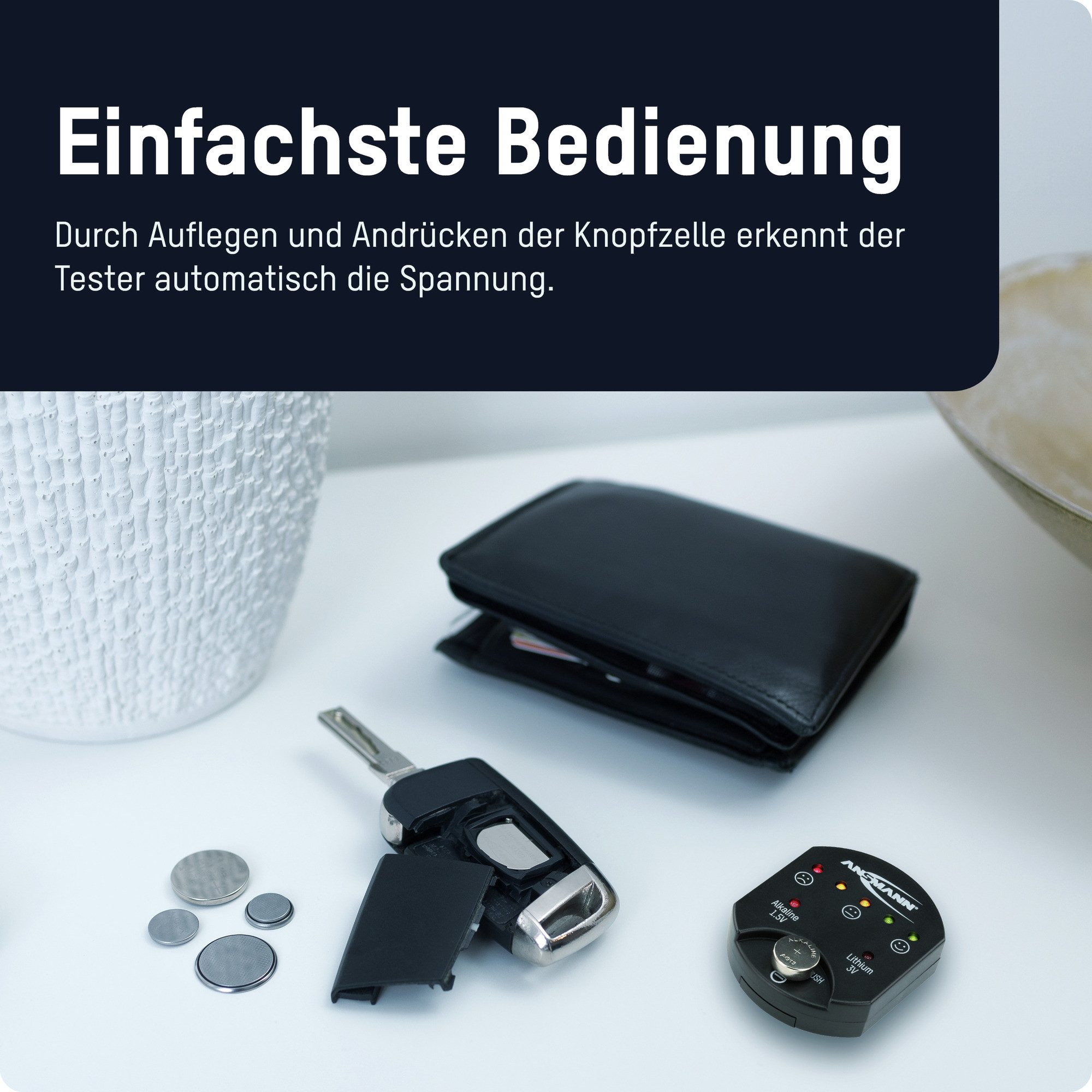 ANSMANN AG Knopfzellentester – Alkaline - Lithium Akku