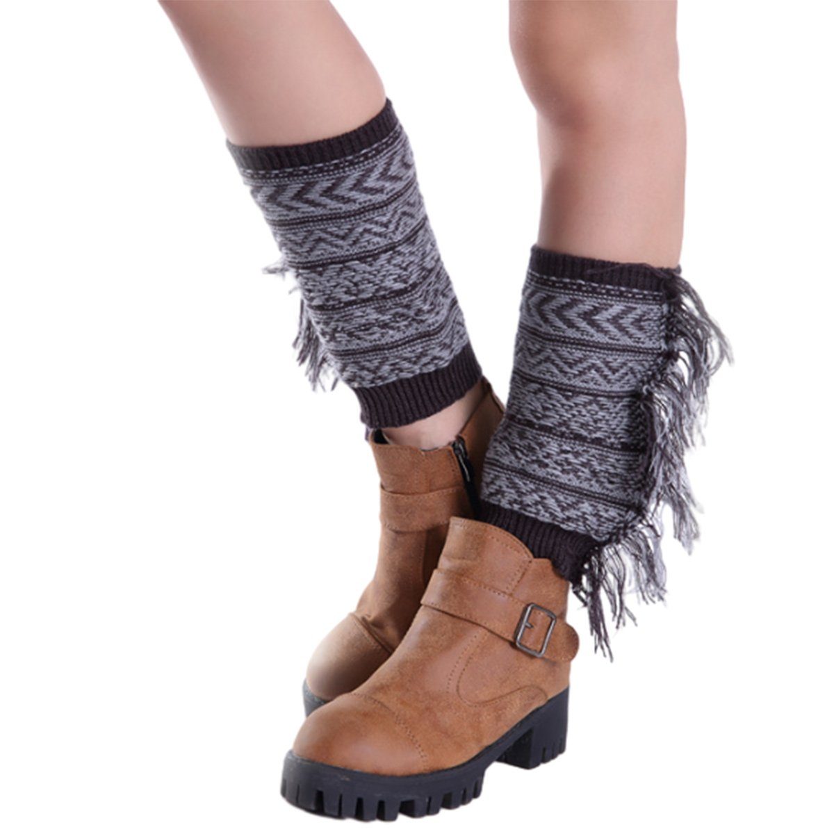 Jormftte Beinstulpen Damen Strick-Beinstulpen Stiefelstulpen Socken Kurze Stiefelsocken Dunkelgrau