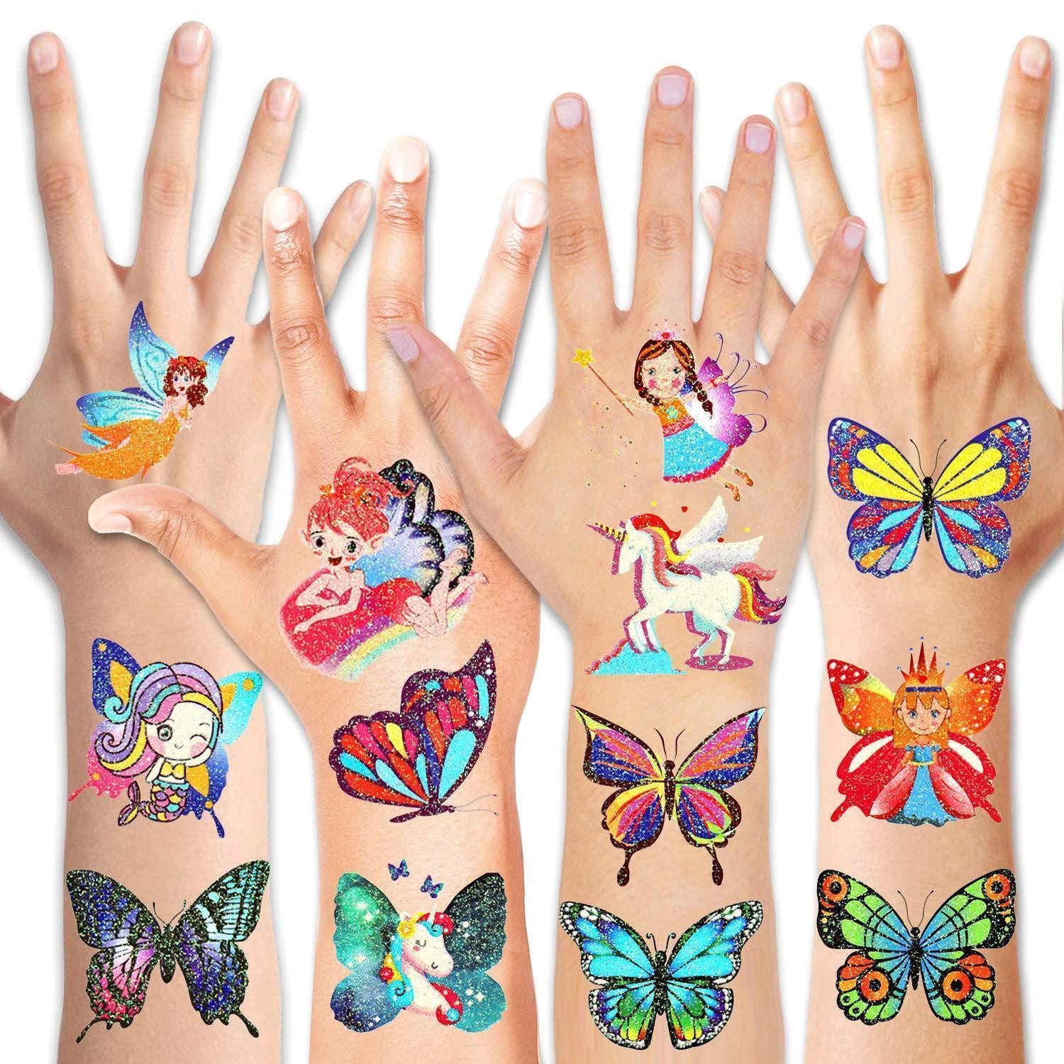 LuxusKollektion Kindertattoo Tattoo Kinder 96 Glitzer Schmetterling Set Aufkleber C