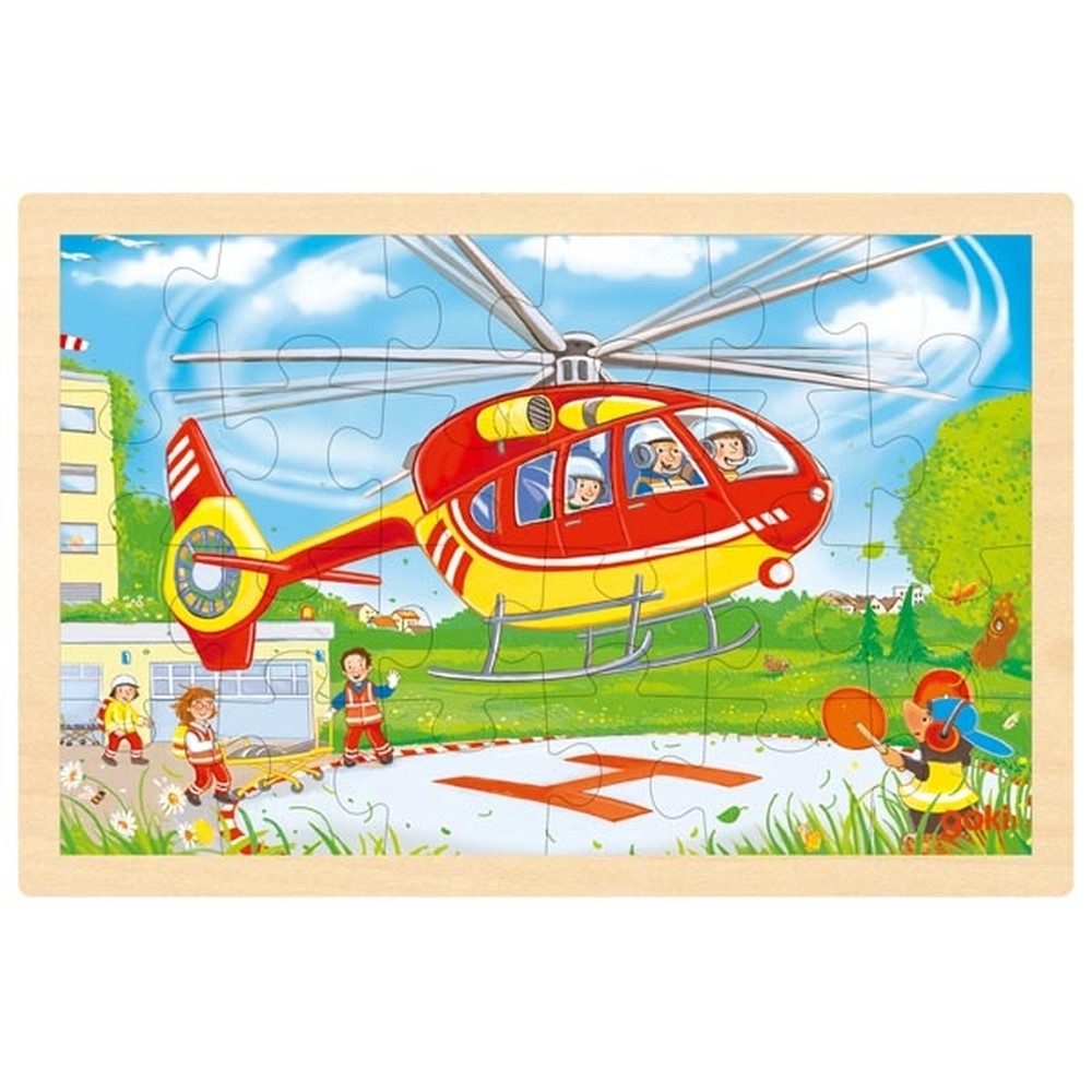 goki Puzzle Einlegepuzzle Hubschrauber/Feuerwehr, Puzzleteile
