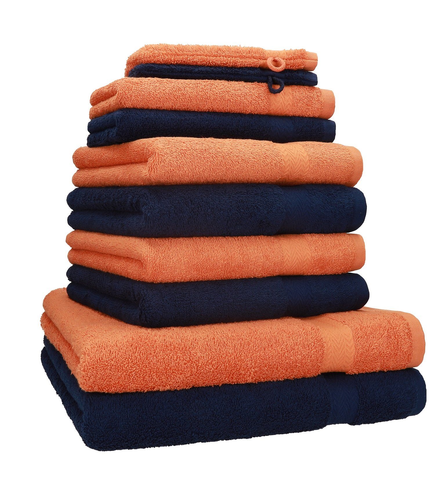 Betz Handtuch Set 10-TLG. Handtuch-Set Premium Farbe Dunkelblau & Orange, 100% Baumwolle, (Set, 10-tlg)